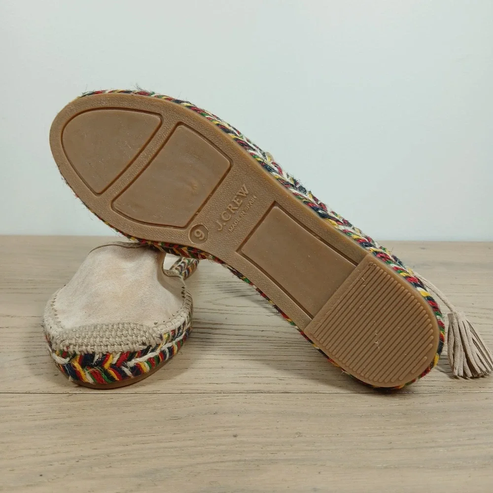 J. Crew Espadrille Women 9 Tan Suede Lace Up Ankle Tie Boho Coastal Summer